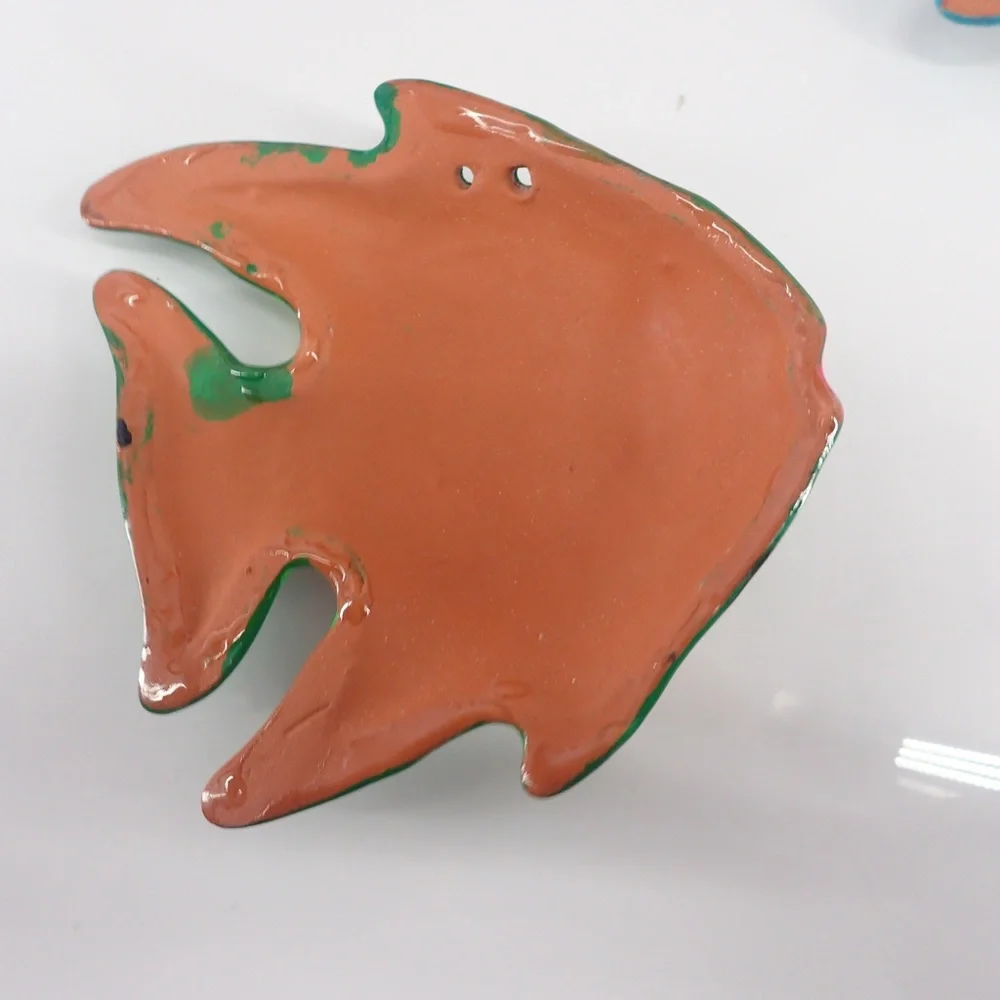 Tropical Ceramic Colorful Set of 3 Fish Wall Decor 5” Hanging or Wall Mount